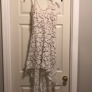 White Lace / Nude Underlay High-Low Dress-Small